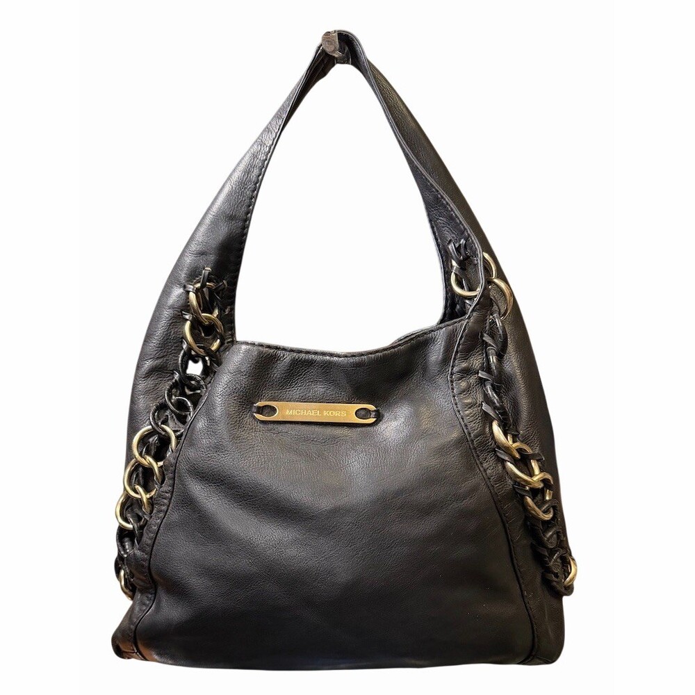 Michael Kors  LeatherBlack ID Chain Hobo Shoulder Bag Detachable Zippered Pouch